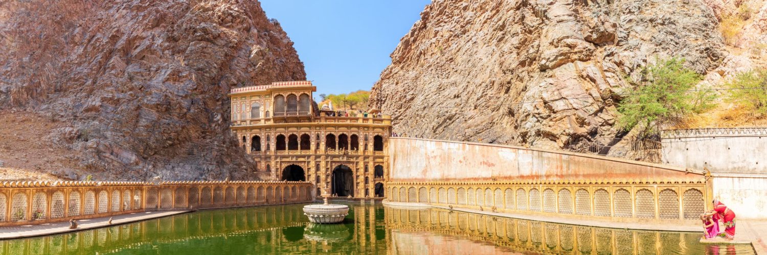 The lower tank of the temple Galta Ji in the Aravalli Hills, Jaipur, Rajasthan, India.